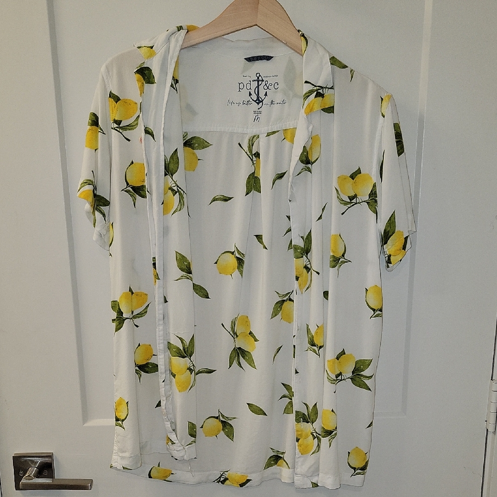 Unisex Lemon Print Button Up